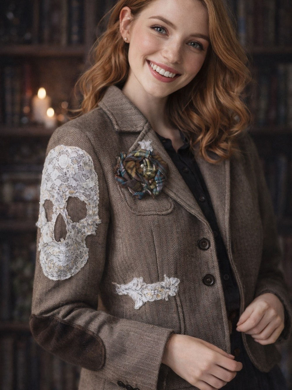 Upcycled Benetton Italy Blazer Lace Skull Whimsigoth Preppy Rare 42